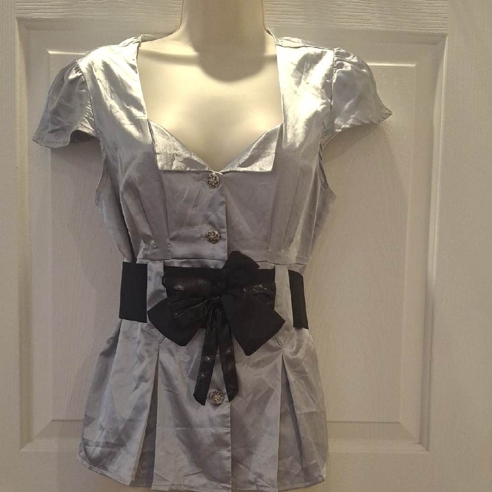 Elegant Silver Women's Top with Black Accents